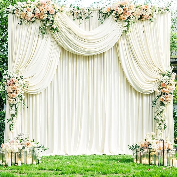 4 Panels Ivory Backdrop Curtains for Wedding Party Wrinkle Free Backdrops Curtain Drapes Fabric Decorations Photo Back Drop Cloth for Baby Shower Photography Stage Reception 20ft(W) x 12ft(H) - Image 3
