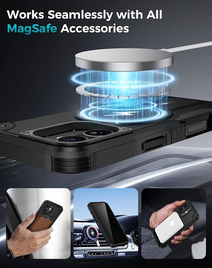 Goton 3 in 1 for iPhone 17 Case with Privacy Screen Protector Black | Glass Camera Lens Protector,Compatible for MagSafe,Invisible Kickstand, Shockproof Phone Cover for iPhone17 - Image 6