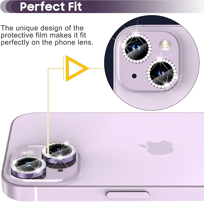 Suoman for iPhone 14 6.1 inch / 14 Plus 6.7 inch Camera Lens Protector, 9H Tempered Glass Film, [Does not Affect Night Shots] Metal Frosted Diamonds Independent Protective Cover- Diamond Purple - Image 3