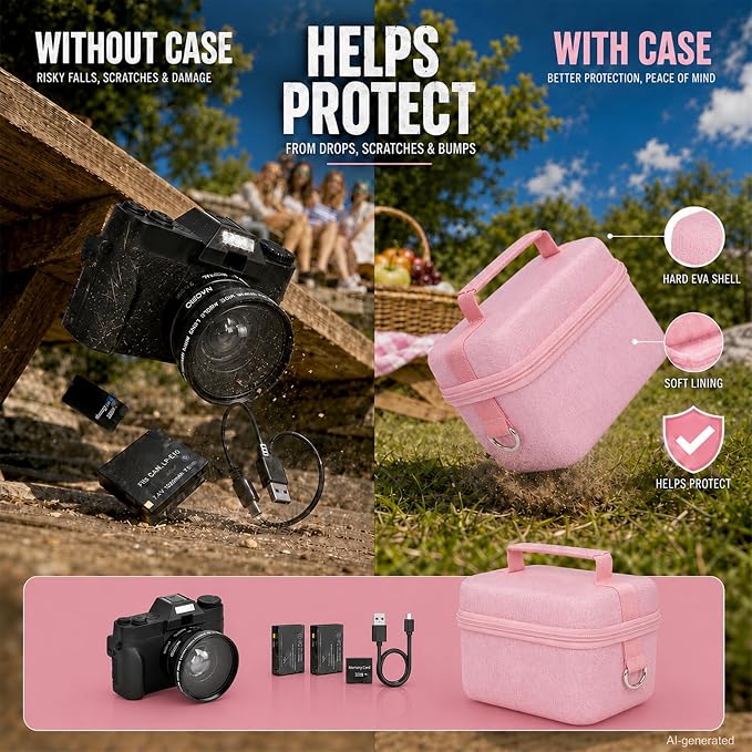 Comecase Large Travel 4K Vlogging Camera Case for Duluvulu/for AUREAPIX | Outdoor Camera Holder with 2 Dividers and Mesh Pocket, for Vloggers and Content Creators, Trip Ready, Full Pink - Case Only - Image 4