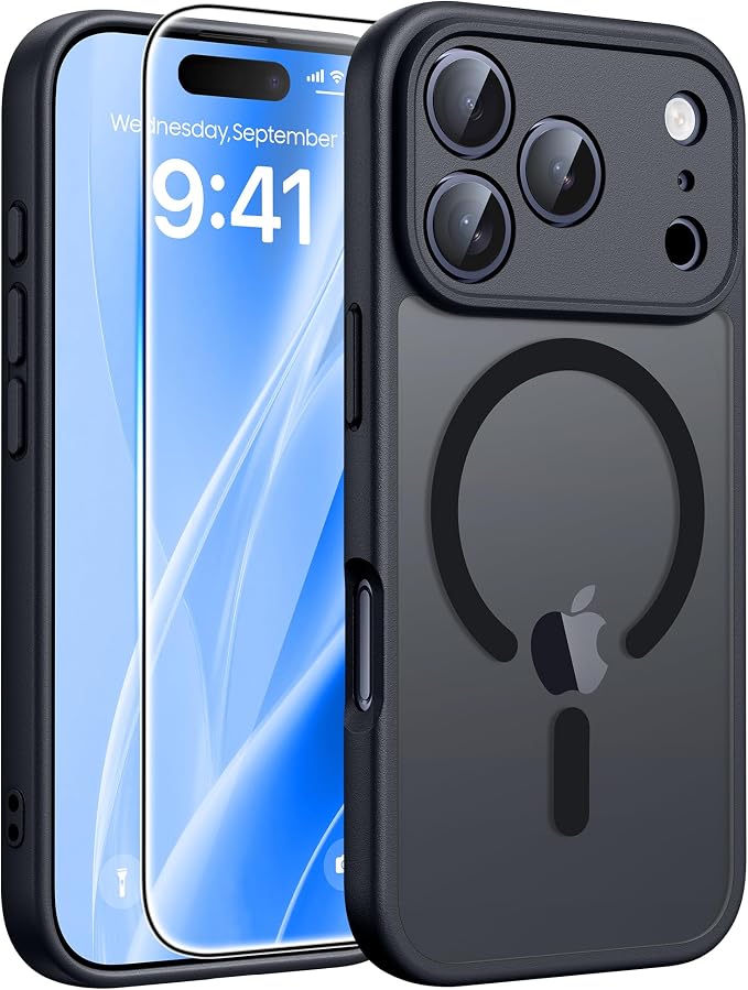 FNTCASE for iPhone 17 Pro Max Case, Fit for Magsafe, Screen Protector | Full Camera Protection, Translucent Matte, 14FT Military Grade Drop Proof, Shockproof Protective Phone Cover, Black by FNTCASE