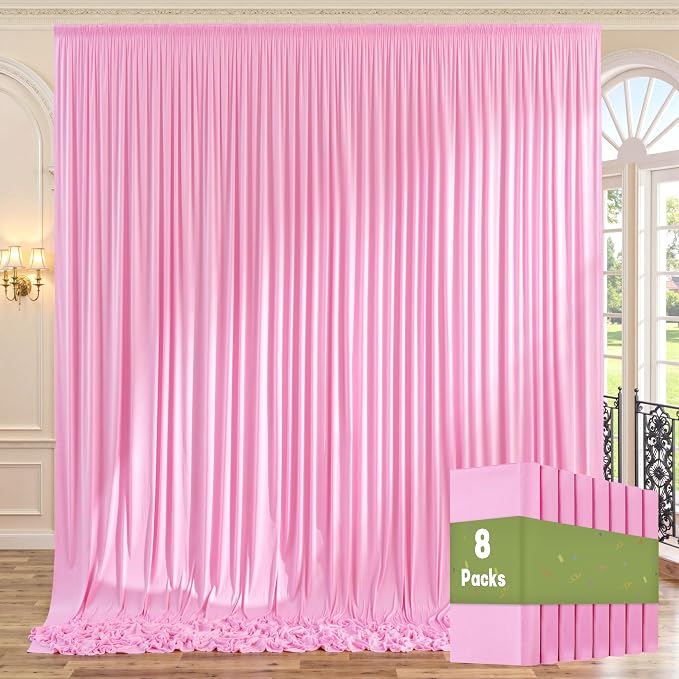 40ft x 10ft Wrinkle Free Baby Pink Backdrop Curtains for Parties, 8 Panels 5x10ft Silky Polyester Photo Backdrop Drapes for Birthday Wedding Party Photography Background Decoration by ENJOYYOURPARTY
