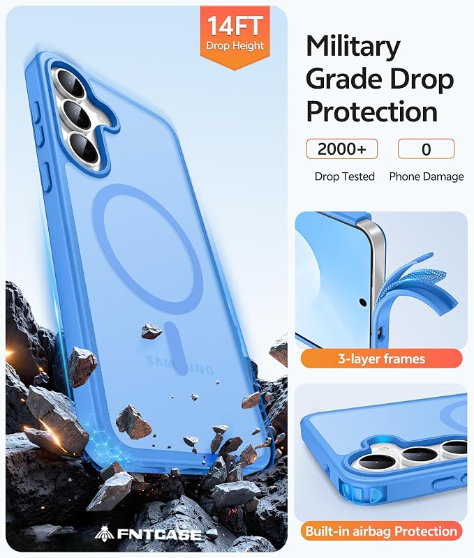 FNTCASE for Samsung Galaxy S25 FE Case, Fit for Magsafe, Screen Protector | Translucent Matte Magnetic Back, 14FT Military Grade Drop Protection, Slim Shockproof Protective Phone Cover, Ice Blue - Image 5
