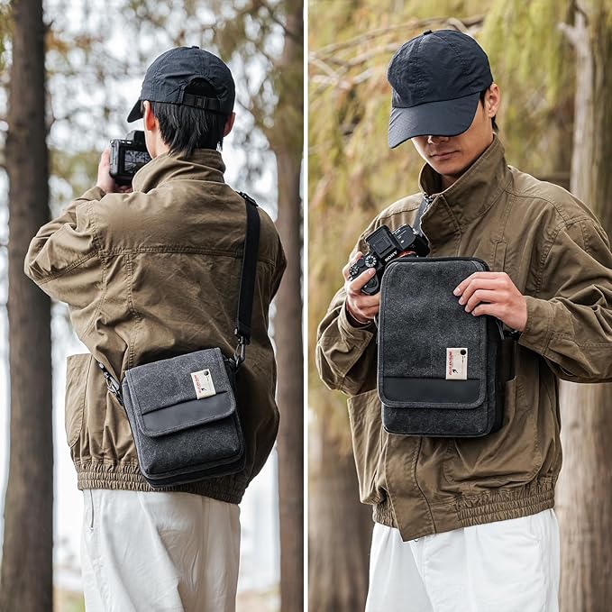 Mirrorless Camera Shoulder Bag Small Messenger Case Waist Bag Compatible for Canon (BlackH, Small) - Image 6
