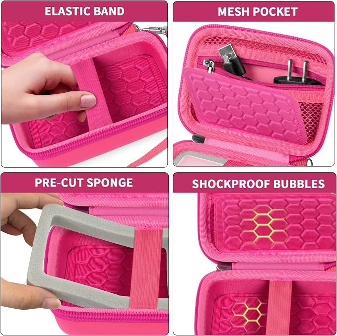 Comecase Digital Camera Case for Kodak PIXPRO FZ45 FZ55, Bright Pink | Fits Cameras up to 4.33 x 3.07 x 2.3 in, Pre-Cut Foam, Elastic Strap&Hand Strap, Mesh Pocket for Accessories, Case Only - Image 4
