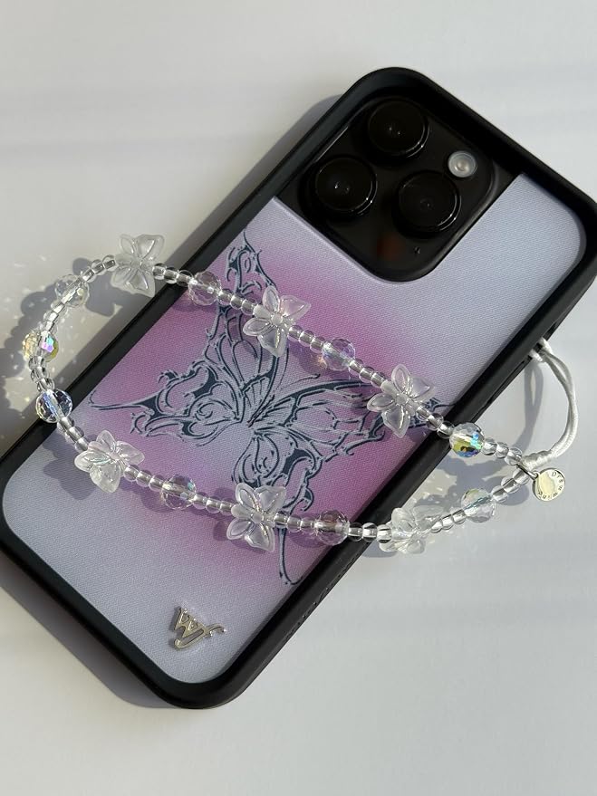 Drawwind Phone Charm Beaded Wristlet Strap Universal Cell Phone Lanyard Cute Bracelet Wrist Strap Beaded Chain String Handmade Accessories for Case Camera Bags (Multi Butterfly) - Image 2