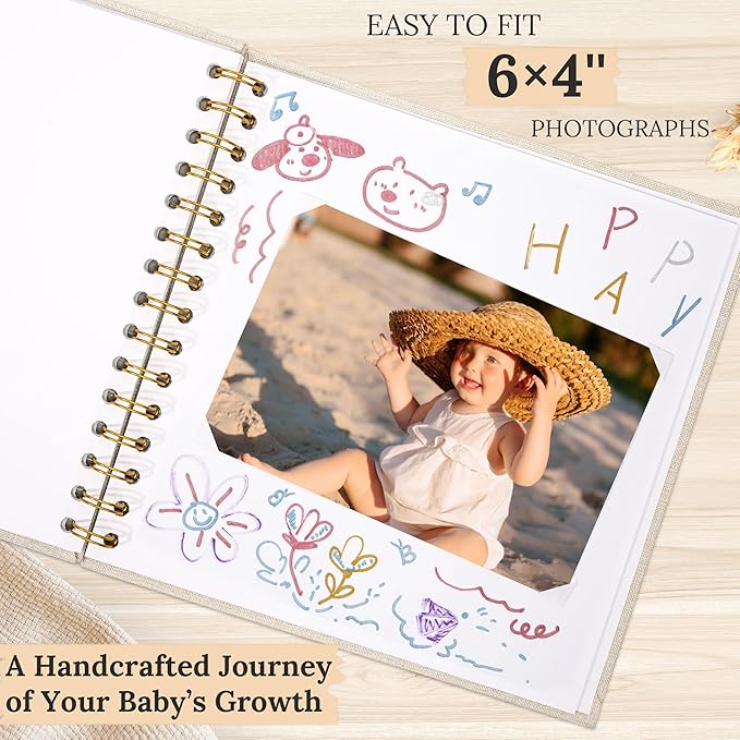 8"x8" Scrapbook Photo Album Linen Cover 20 Sheets 40 Pages White Paper | Beige Hardcover Kraft White Pages Memory Book, for Travel Wedding Guest Book Christmas Baby Shower Fits 4x6 & Instant Photos - Image 3