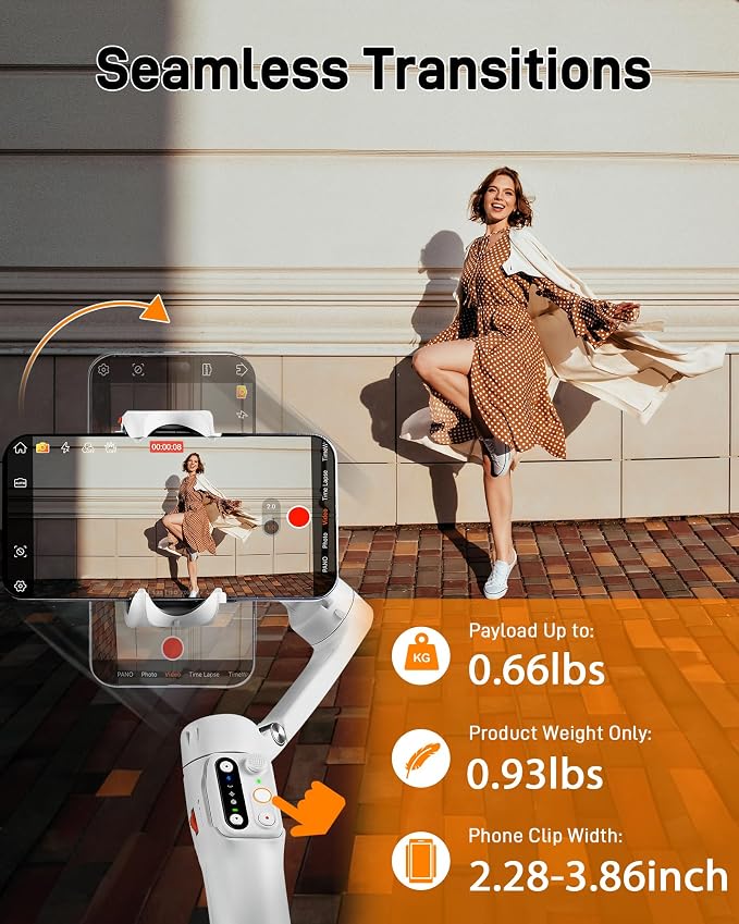 hohem iSteady V3 Gimbal Stabilizer for iPhone & Android with AI Tracker | iSteady 8.0, Detachable Remote, 8" Extension Rod, Tripod, Magnetic Fill Light, AI Tracking, 13H Battery for Vlogs, White - Image 8