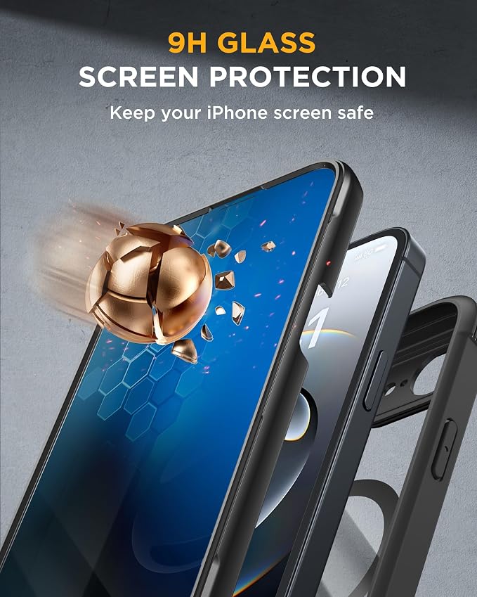 miracase for iPhone 17e & 16e Case with Built-in Private Screen Protector, [Magnetic with MagSafe] Full-Body Phone Cover Military Drop Proof 17 E/ 16 E Bumper 6.1 inch, Black - Image 4