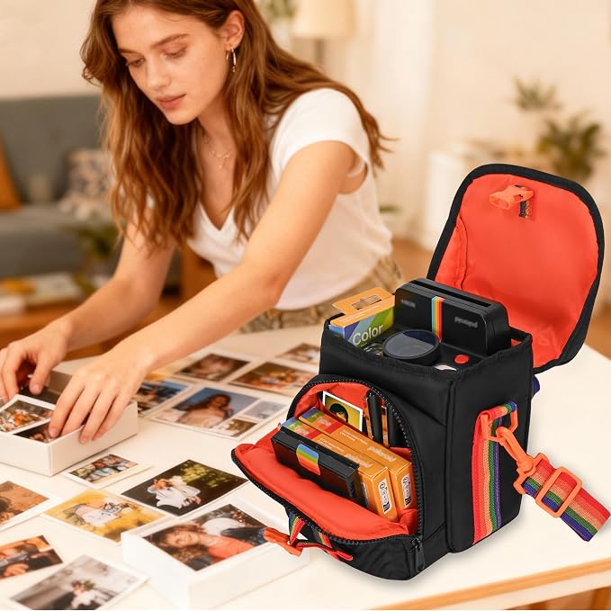 Camera Case for Polaroid Now 3rd/2nd Gen with Photo Display Window | Instant Camera Sling Bag with Clear Display Window, Quilted Front Pocket, 8mm Padding, Top Handle and Adjustable Strap, Black - Image 9