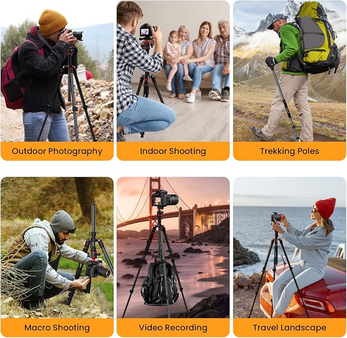 MACTREM Heavy Duty Aluminum Camera Tripod 67" Travel Monopod 360° Ball Head | Lightweight 2.6lb Load13lb Folds 16.5", Phone Holder 74" Height Monopod DSLR Smartphone Tablet Projector IPad Binoculars - Image 7