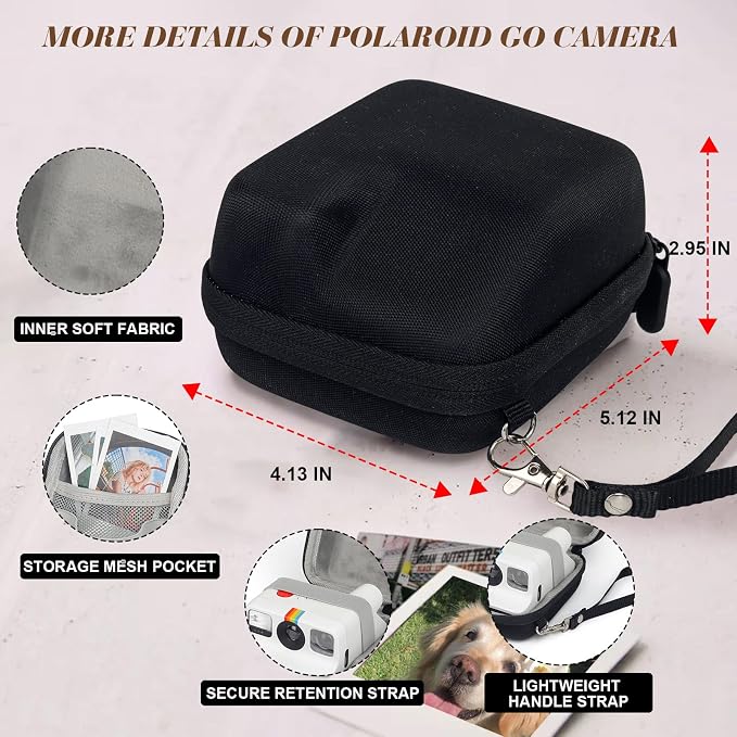 Camera Case for Polaroid Go/Go Gen2/3 Instant Print Camera, Black | Hard Case for Polaroid Go, Travel Storage Bag, with 5 Go Magnetic Picture Frames, Handle Strap, Robust Protection, No Camera - Image 3