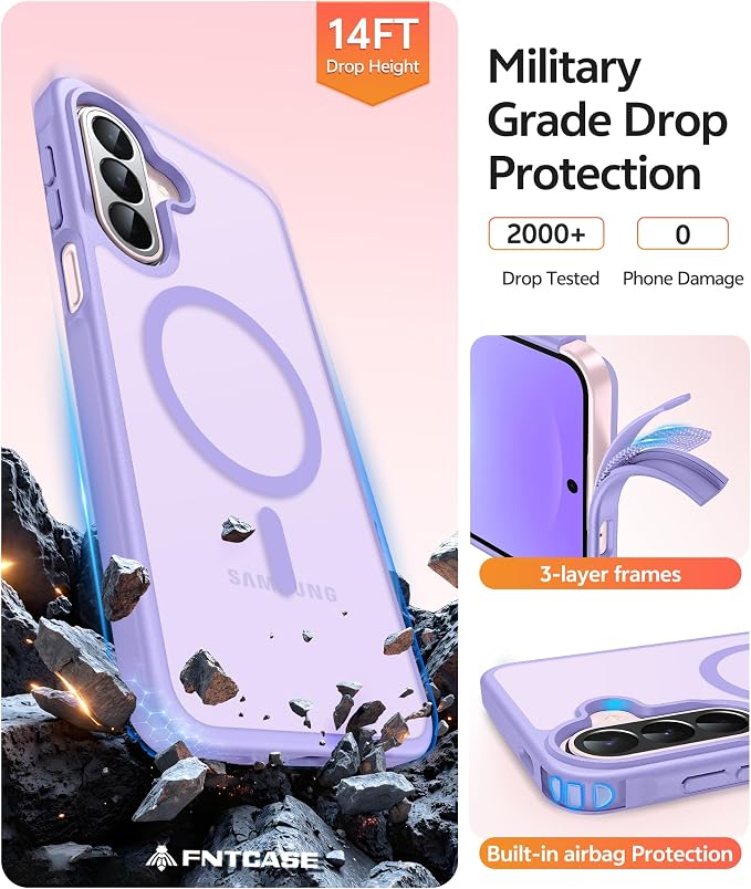 FNTCASE for Galaxy A27 5G Phone Case, Fit for Magsafe, Screen Protector | Translucent Matte, 14FT Military Grade Drop Protection, Slim Shockproof Protective, for Samsung A 27 4G Cover, Light Purple - Image 6