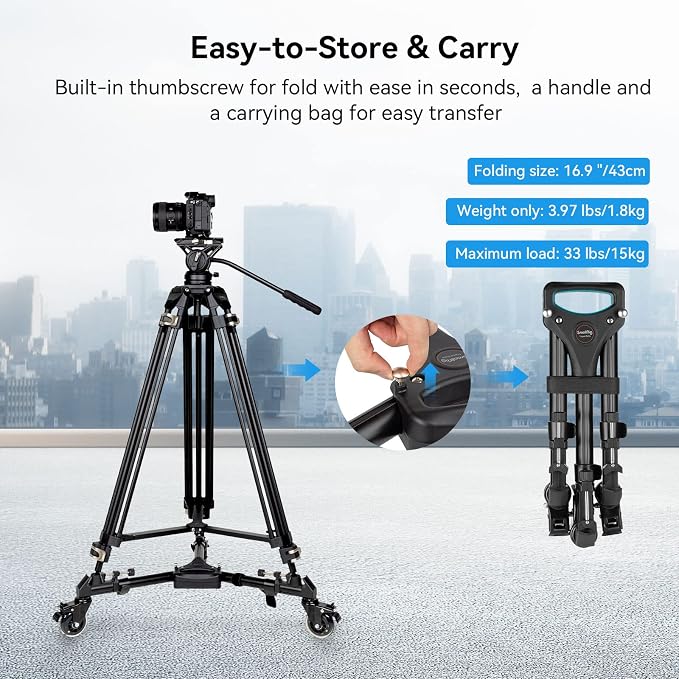 SmallRig Universal Photography Tripod Dolly, Heavy Duty with 3" Rubber Wheels, Adjustable Legs and Carry Bag, 33 lbs Capacity Tripod Wheels for Canon for Sony Cameras Camcorder Video Lighting- 3986 - Image 6