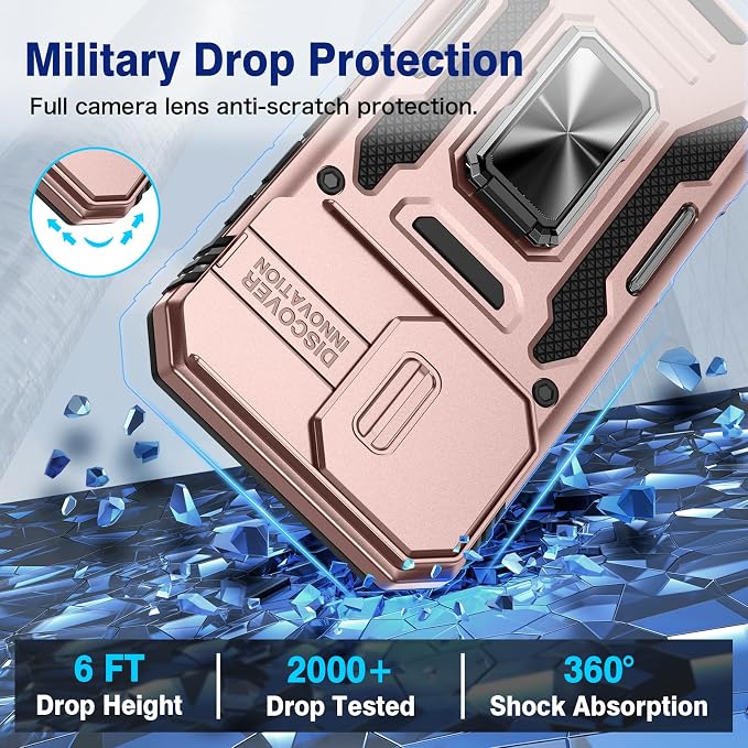 VEGO for iPhone 16 Case with Stand and Slide Camera Cover Rose Gold | Privacy Tempered Glass Screen Protector & Ring Kickstand Military Grade Protection Cover for iPhone 16 - Rose Gold - Image 6