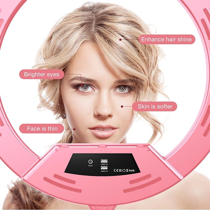 MACTREM Pink 22" Ring Light for iPad iPhone with 75" Tripod Stand Barber | LCDisplay,2 Usb Ports, Fits Ipad/Tablet 12.9", 2600k-6500k Color Temperature,for Barber/Tattoo Tiktok Video Recording Vlog - Image 2
