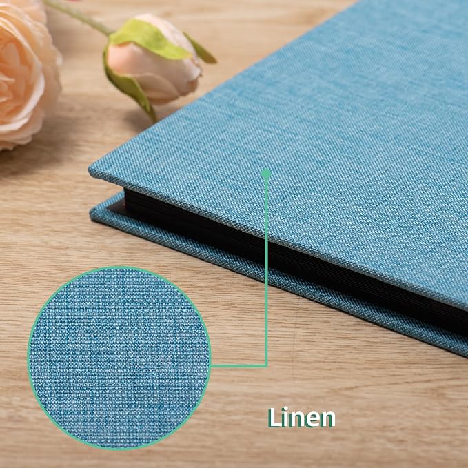 Large Photo Album Self Adhesive for 4x6 8x10 Magnetic Scrapbook Album DIY 60 Black Sticky Pages Linen Cover Photo Album(Sky Blue) - Image 4