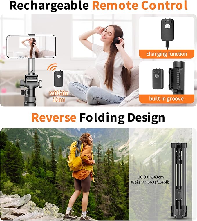 74" Magnetic Phone Tripod with Phone Clip for Magsafe, Camera Tripod | Aluminum Phone Tripod with Remote & Cold Shoe,Camera Stand Tripod for iPhone/Canon/Nikon/DSLR/Digital Camera Accessory Kits - Image 6