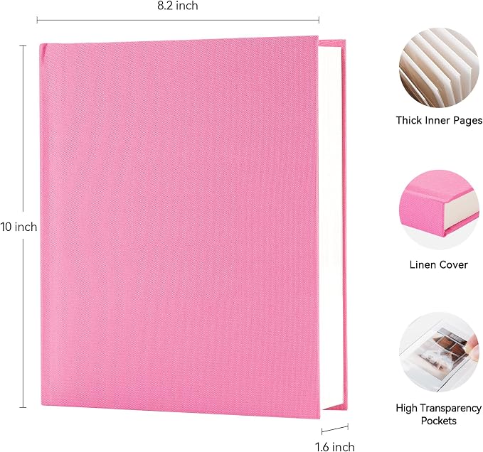Instax Mini Photo Album with Writing Space, Linen Cover, Pink | Compatible with 2x3 inch & Polaroid Pictures, 112 Recessed Clear Pockets, Wedding Guest Book and Family Memories - Image 2