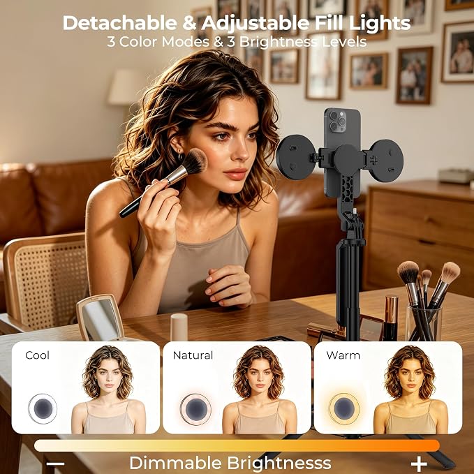 Content Creator Essentials Vlogging Kit, Magnetic Tripod & 2 Lights 2 Mics | 68" Magnetic Tripod for iPhone MagSafe/Android with Remote & 2 in 1 Magnetic Holder for Video Recording/Travel/Vlogging - Image 4