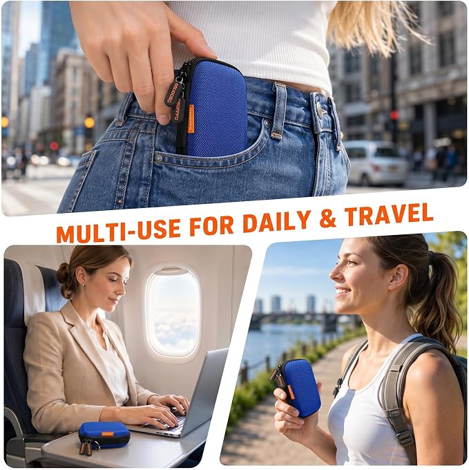 Mini Earbud Case, Small Hard Shell EVA Rectangle Carrying Zipper Tech Pouch | Blue for Apple Airpods, Earpods, Galaxy Buds, Wired Wireless Earbuds, Earplugs, IEMs, Flash Drive, USB Cable, Memory Card - Image 7