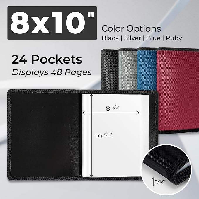 Dunwell 8x10 Photo Album & Art Portfolio Book, 24 Sleeves, Black | Displays 48 Pages, 24 Clear Sleeves, Black Mounting Paper, Organizer for 8x10 Photos - Image 5