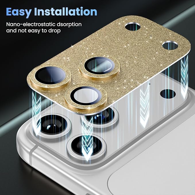 Uyiton for iPhone 17 Pro Max Camera Lens Protector, Metal Frame Glass Cover | Not Easy to Break, Strong Adsorption, Case-Friendly, Metal 9H Sapphire Glass Rear Camera Screen Cover, Glitter Gold - Image 7