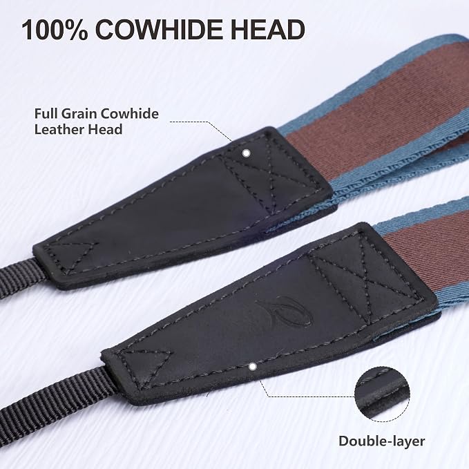 Padwa Lifestyle Adjustable Camera Strap - 1.5" Top Layer Cowhide Head Camera Straps for Photographers, Cotton Adjustable Neck Shoulder & Crossbody Strap Quick Release for All Cameras and Binoculars - Image 2