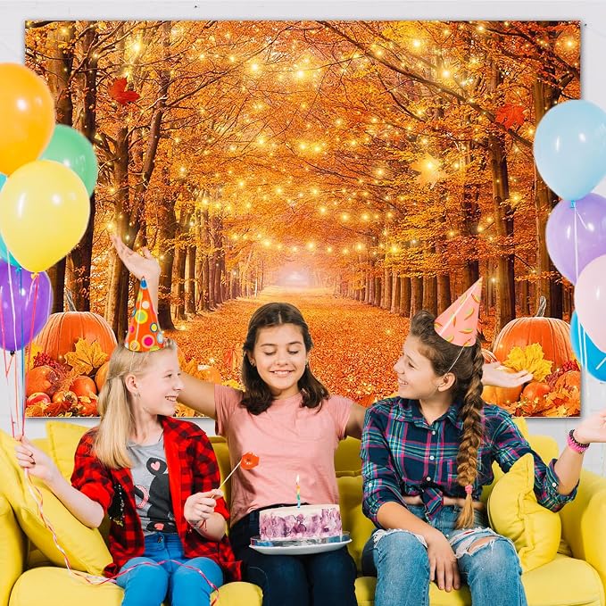 10x7ft Fall Thanksgiving Photography Backdrop | Cotton Fabric, Maple Forest Pumpkin Print, Fall Party Decor, Fall Harvest Friendsgiving Party Photo Booth Background - Image 7