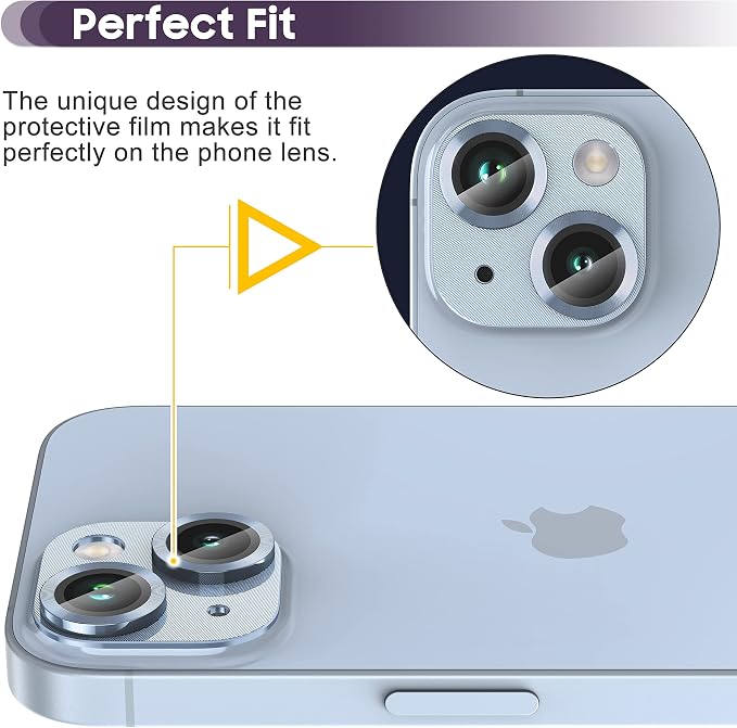 Suoman for iPhone 14 6.1 inch/iPhone 14 Plus 6.7 inch Camera Lens Protector, 9H Tempered Glass Film, [Does not Affect Night Shots] Metal Lens Protective Cover- Blue - Image 4