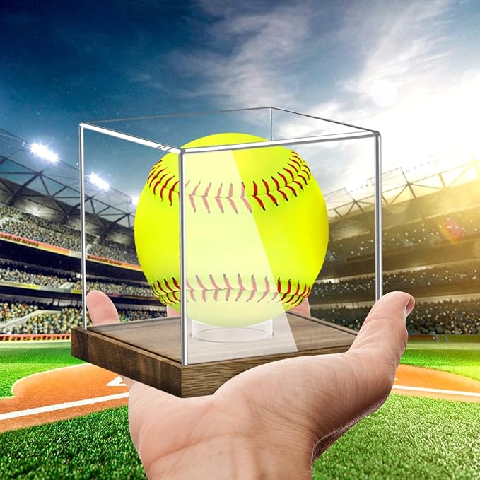 Clear Acrylic Softball Display Case with Wood Base, Memorabilia Stand Cube Holder, Dust Protection Transparent Storage Box for Single Ball Souvenir Softball Collections - Image 9