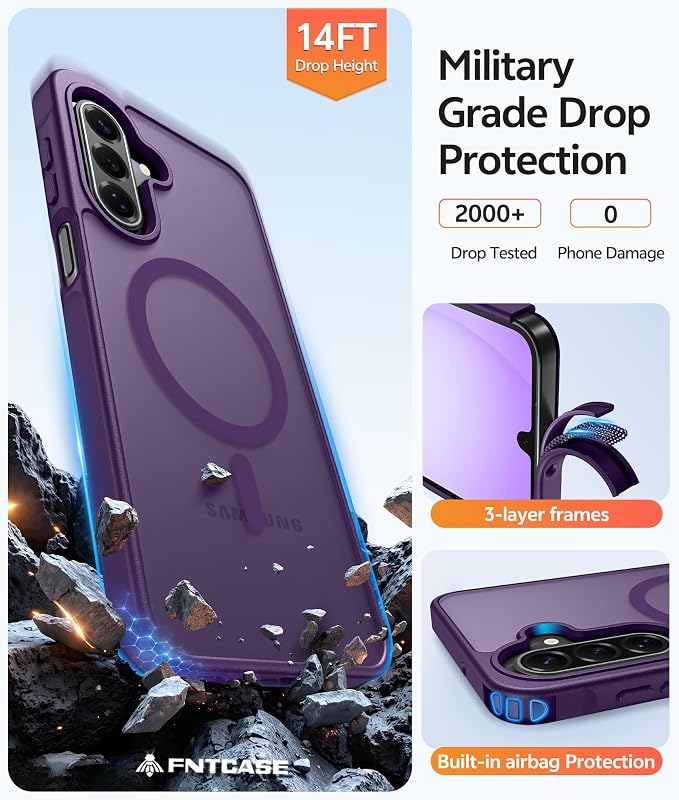 FNTCASE for Galaxy A17/A16 5G Phone Case, Fit for Magsafe, Screen Protector | Translucent Matte, 14FT Military Grade Drop Protection, Slim Shockproof Protective, for Samsung A 17 A 16 Cover, Purple - Image 5