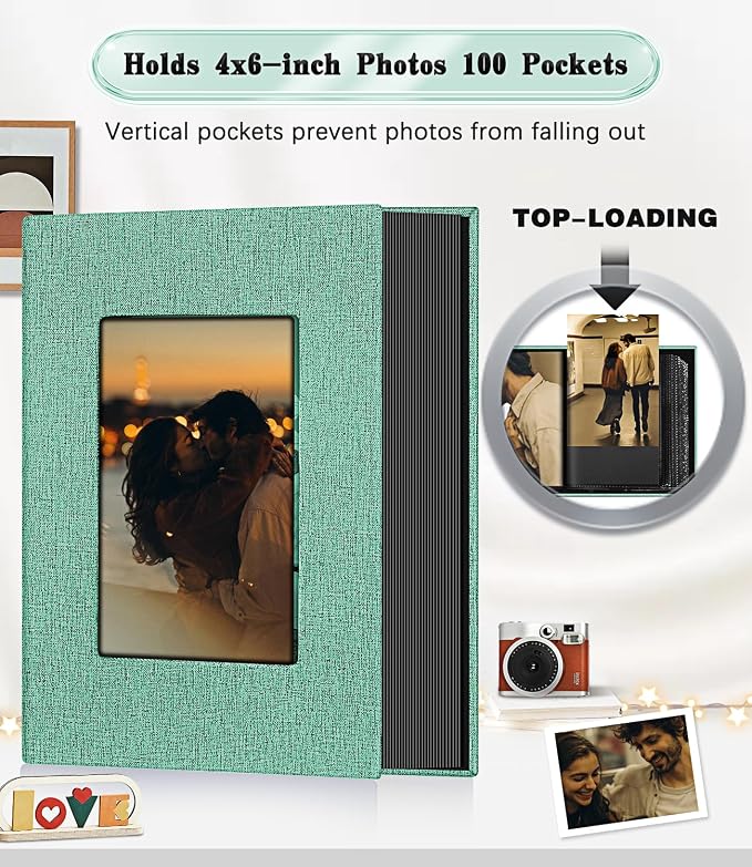 Ejblfe Photo Album 4x6,Linen Cover Slide-in Photo Album Book Can Holds 100 4x6 Photos with 50 Black Sheets for Family,Wedding,Baby and Holiday Pictures (Turquoise) - Image 3