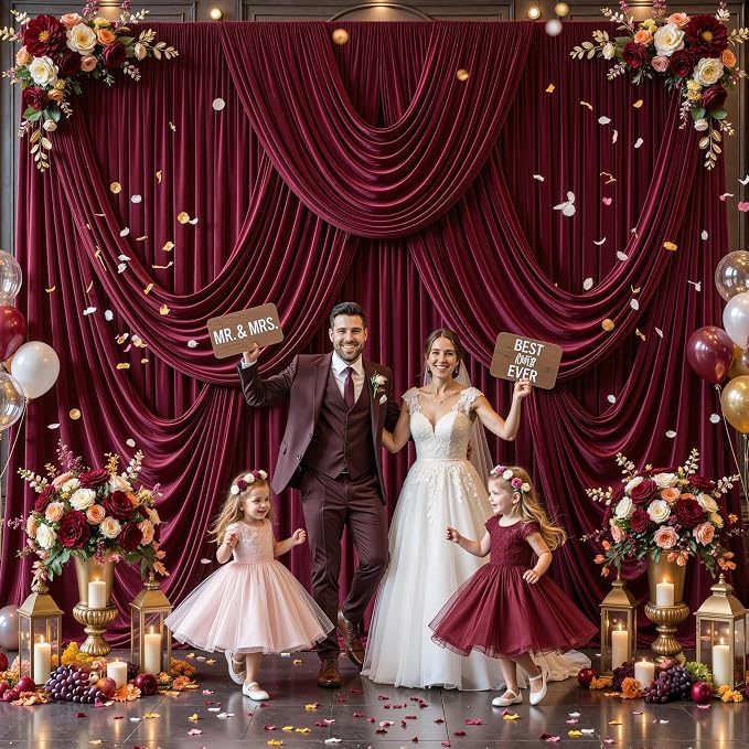 8 Panels Burgundy Backdrop Curtains for Wedding Party Wrinkle Free Backdrops Curtain Drapes Fabric Decorations Maroon Photo Back Drop for Baby Shower Photography Stage Reception 40ft(W) x 12ft(H) - Image 3