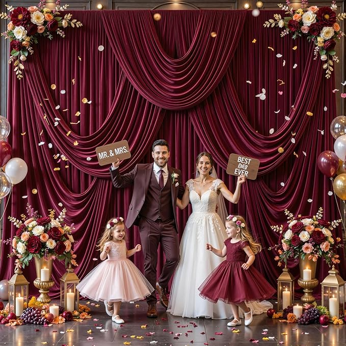 10 Panels Burgundy Backdrop Curtains for Wedding Party Wrinkle Free Backdrops Curtain Drapes Fabric Decorations Maroon Photo Back Drop for Baby Shower Photography Stage Reception 50ft(W) x 12ft(H) - Image 4