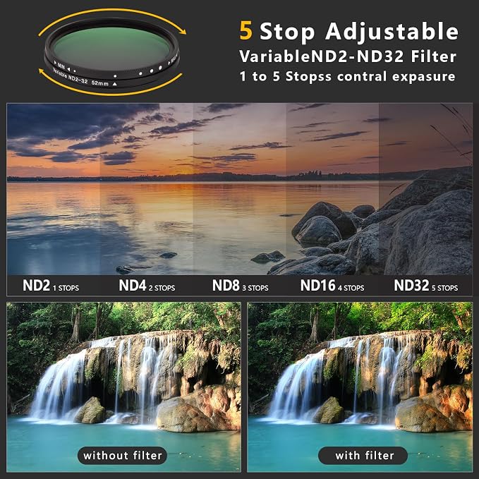 52MM Clip-on Variable ND2-32(1-5 Stops) Phone Lens Filter Kit, Ultra Slim Multi-Coated Adjustable Neutral Density Filter, Compatible for iPhone 16 15 14 13, Google Pixel and Other Smart Phones - Image 2