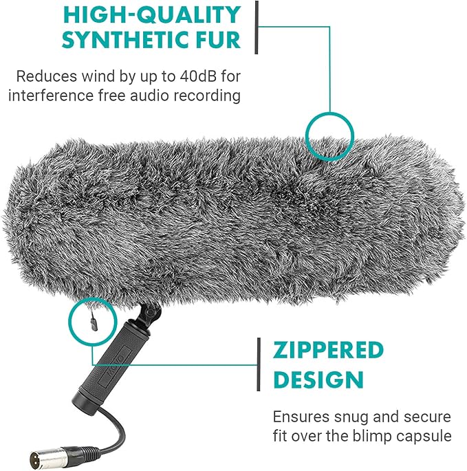 Movo BWS1000 Blimp Wind & Vibration Protection System for Shotgun Microphones - Features 12-point Internal Shockmount, Integrated XLR Cable, Furry Deadcat Windscreen & Grip Handle with Boom Attachment - Image 4
