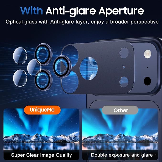 UniqueMe for 3 Pack iPhone 17 Pro Max Camera Lens Protector - All Blue | Drop Protection, Case Friendly, 9H Tempered Glass, Camera Cover Screen, Update New Version - Image 4
