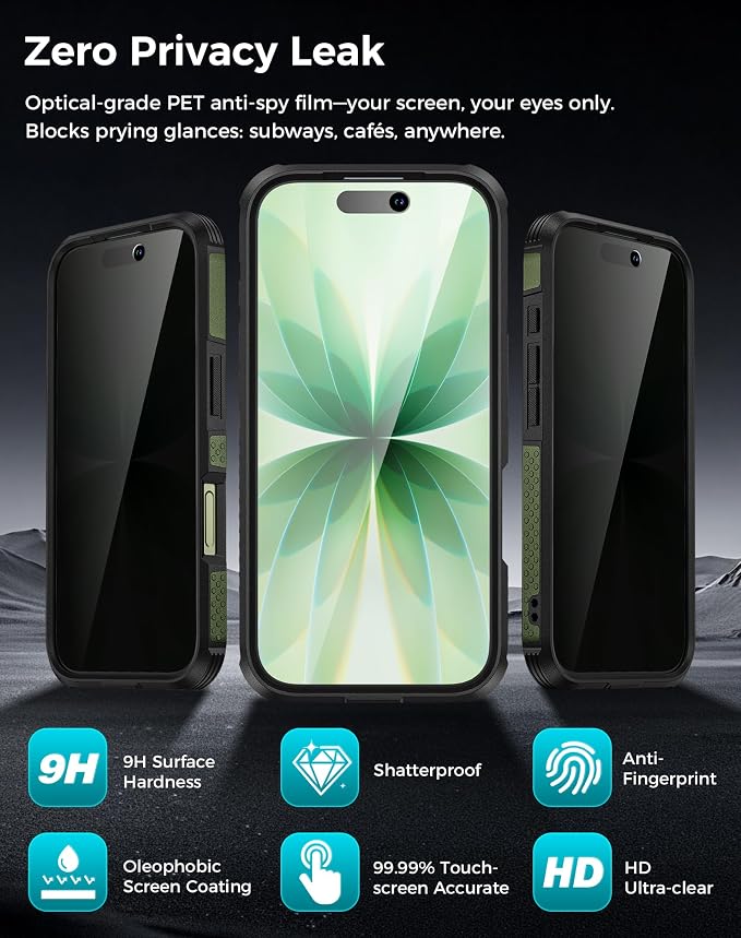 Goton 3 in 1 for iPhone 17 Case with Privacy Screen Protector Green | Glass Camera Lens Protector,Compatible for MagSafe,Invisible Kickstand, Shockproof Phone Cover for iPhone17 - Image 5