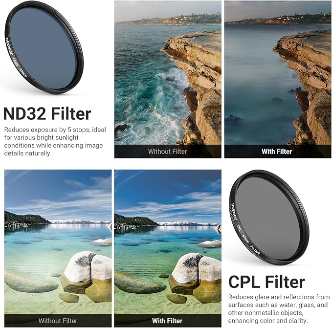 NEEWER 67mm ND Filter Kit with Cold Shoe Phone Filter Clip, 7 Pack 4X Graduated Color + Star + ND 32 + CPL Lens Filters, Compatible with iPhone 17 16 Android Samsung Galaxy S26 Ultra, FL-P15 - Image 4