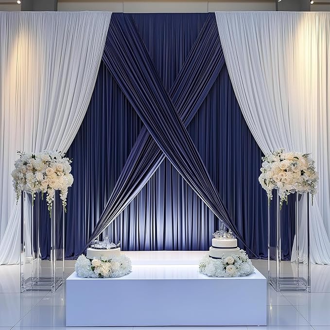 ESGOTBME 40x10ft Wrinkle Free Navy Blue Backdrop Curtain for Parties Soft Fabric Drapes Wedding Curtain Backdrop for Birthday Party Decorations Background for Photography 5x10ft, 8 Panels - Image 3