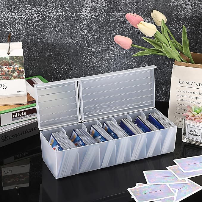 OwnMy Plastic Trading Card Storage Box Clear Trading Card Storage Case | Plastic Card Organizer Box with Dividers, Plastic Baseball Card Storage Box for Game Sports MTG TCG Cards, White - Image 8