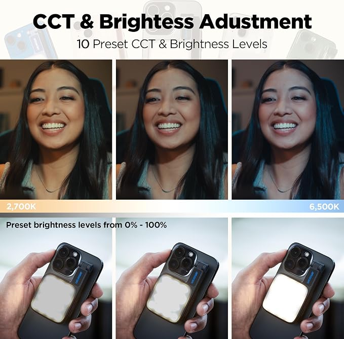 Amaran Go Magnetic Selfie Phone Light with Dual LED | Compatible with MagSafe & Qi2 , Adjustable Mirror Light, 2700K-6500K CCT, Ideal for Selfies, Makeup & Content Creation - Image 2