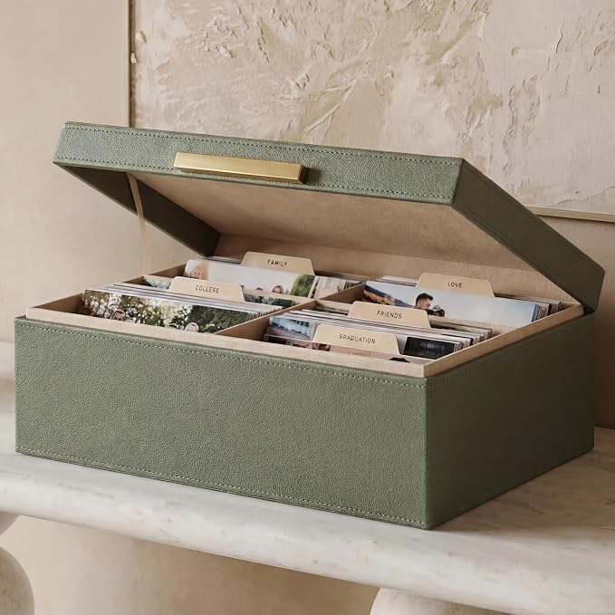 Decorative Photo Storage Box - PU Leather Organizer for 1200 4x6 Photos | Sturdy Scrapbook Storage Containers with Dividers and Lid - Portable Box Safely Stores Your Pictures by ZICOTO