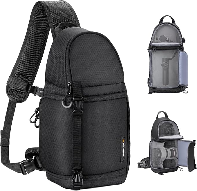 K&F CONCEPT Camera Sling Bag, Compact Crossbody Backpack, 10L | Fits Mirrorless & Small DSLR. Water-Repellent Twill Fabric. 5 Removable Dividers. Adjustable Strap 20.5–39.8 in. BS11 by KFCONCEPT