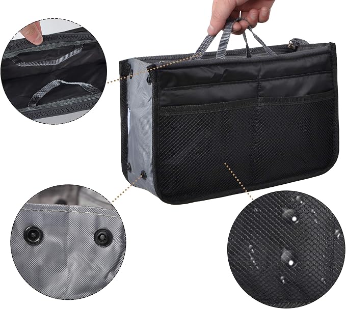Vercord Purse Organizer Insert for Handbags Bag Organizers Inside Tote Pocketbook Women Nurse Nylon 13 Pockets Black Large - Image 5