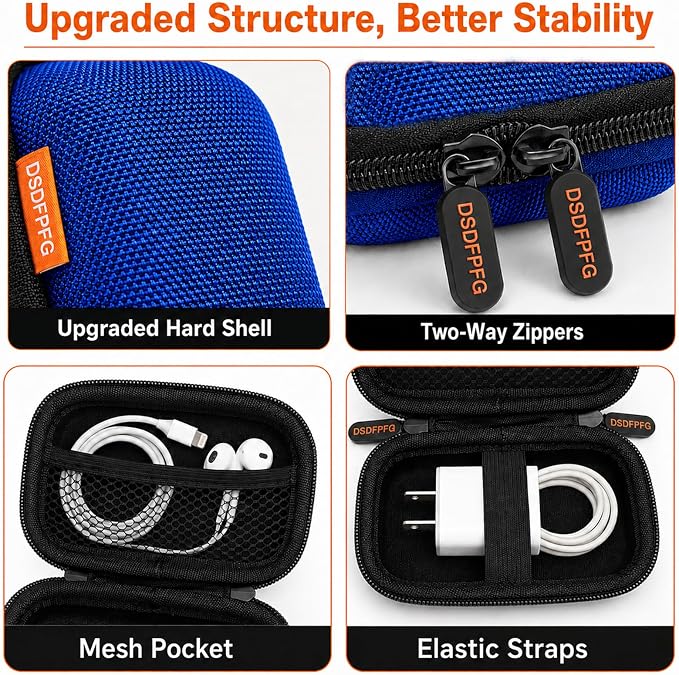 Mini Earbud Case, Small Hard Shell EVA Rectangle Carrying Zipper Tech Pouch | Blue for Apple Airpods, Earpods, Galaxy Buds, Wired Wireless Earbuds, Earplugs, IEMs, Flash Drive, USB Cable, Memory Card - Image 6