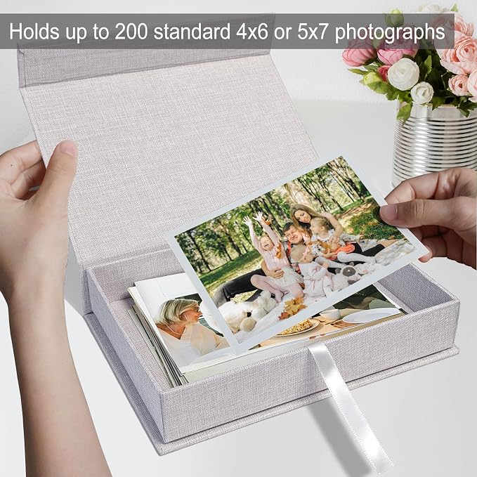 5x7" Archival Photo Storage Box with Lid – Stackable Memory Keepsake Organizer for Photos, Certificates, Jewelry & Scrapbooking Supplies, Photo Cases and Postcard Keeper Storage Container Box Grey - Image 6