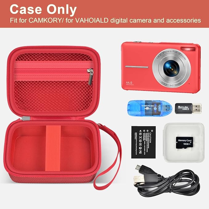 ALKOO Digital Camera Case for CAMKORY, Camera Pouch for KODAK Pixpro -Red | for Lecran/for VAHOIALD Point and Shoot Camera, Hard Carrying Case with Mesh Pocket, Compact for Vlogging, Travel and Storage - Image 2