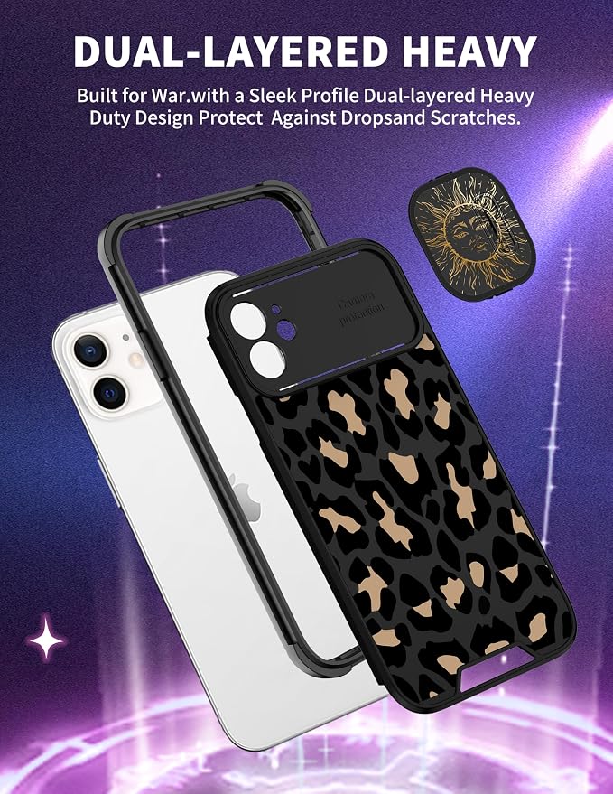 (2in1 for iPhone 11 Case Leopard for Women Luxury Phone Cover Black Cheetah Animal Print Design with Slide Camera Cover Protective Pattern Cute Cases for iPhone 11 6.1'' - Image 5